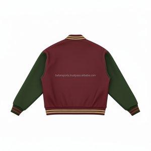 Veste universitaire de qualité supérieure 380 corps en mélange de laine GSM avec manches en cuir PU couleur vert bordeaux Varsity Jacket pour homme - Product Image 2