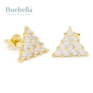 S925 plata esterlina chapada en plata Europea americana Hip-Hop Stud pendientes con diamantes cultivados en laboratorio 3/8 "de ancho para mujeres - Product Image 1