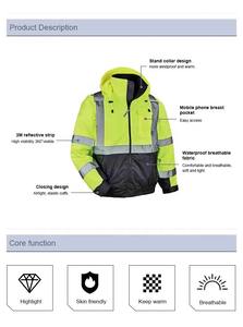 Vêtements de sécurité réfléchissants, veste isolée pour homme, vêtements de travail imperméables d'hiver, sweat à capuche réfléchissant haute visibilité - Product Image 4