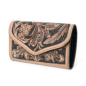 Women's Hand Tooled Leather Trifold <b>Wallet</b> <b>RFID</b> Cowhide Clutch <b>Wallet</b> Floral Tassel Western <b>Wallet</b> OEM Supplier - Product Image 2