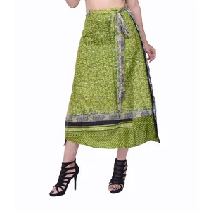 Vintage Sari Magic Wrap Rok Women's Boho Hippie Dames Nieuwe Zijden Jurk Uit India