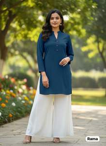 New Arrival Plain Rayon <b>Kurti</b> And Plazzo Manufacturer And Supplier From Surat At Wholesale Rate - Product Image 3