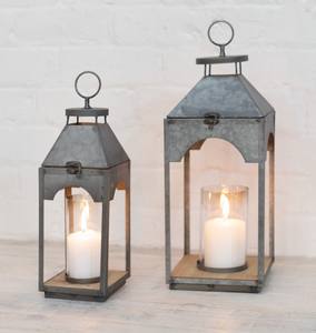 Home Decoration <b>Grey</b> Metal/Glass Galvanized Hurricane Candleholder for Christmas Festivities - Product Image 2