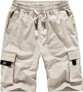 กางเกงขาสั้นคาร์โก้ผ้าฝ้ายลำลองสำหรับผู้ชายใส่ในฤดูร้อนเอวยางยืดกางเกงทำงานตัวใหญ่ทรงสูงแบบผูกเชือกผ่อนคลายเป็นมิตรกับสิ่งแวดล้อม - Product Image 1