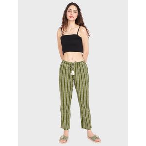 Pantalon de pyjama Evolve pour femme en coton imprimé, coupe décontractée, avec fermeture boutonnée et poches, vêtement d'intérieur doux en tissu tissé, couleur olive - Product Image 5