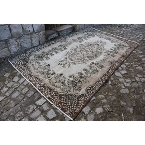 Tapis turc vintage classique beige marron 5.6x9,3 pieds grande surface patchwork laine avec support en latex pour couloir ou chambre à coucher - Product Image 3