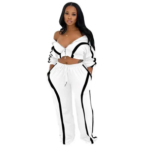 Vente flash Ensemble survêtement deux pièces personnalisé pour femme Crop Zip Hoodie Joggers Sweat Suits Velours 2 pièces Ensembles de survêtement - Product Image 6