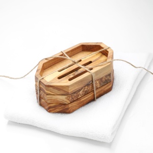 Olive Wood Hexagon Slotted <b>Soap</b> <b>Dish</b>, Self-Draining Bar <b>Soap</b> <b>Holder</b> for Bathroom & Kitchen, Wholesale - Product Image 4