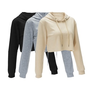 Nueva moda mujer con capucha Crop Fleece poliéster sudaderas 100% algodón ropa de calle de moda con logotipo frontal para invierno - Product Image 1