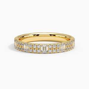 Anillo de Compromiso de Oro Amarillo de 14k con Diamantes Cultivados en Laboratorio, Corte Redondo y Esmeralda, Engaste Pavé, Anillo de Eternidad, Gran Oferta - Product Image 1