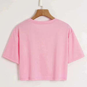 Top corto ligero de secado rápido para mujer, Material de algodón 100%, ropa de calle, manga corta, cuello redondo, estampado de logotipo personalizado - Product Image 2