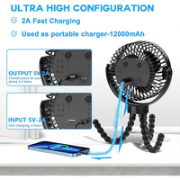 Banque d'énergie extérieure portable de 4 pouces Poussette Octopus multifonction et ventilateur à main 12000mAh USB rechargeable pour la maison, la voiture et le camping-car.