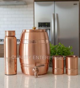 Distributeur d'eau froide traditionnel en cuivre martelé, conteneur de stockage d'eau autonome pour la cuisine - Product Image 5