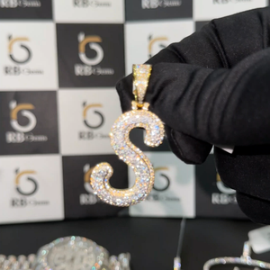 Colgante Fino VVS Moissanite para Hombre, Chapado en Oro, Totalmente Engastado, Letra S, Joyería Personalizada con Nombre, Estilo Hip Hop Cristiano - Product Image 1