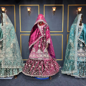 Gharara de mariée farsi en velours exquis avec double dupatta full flare et travail luxueux en pierre jarkan en 7 couleurs de mariage - Product Image 1