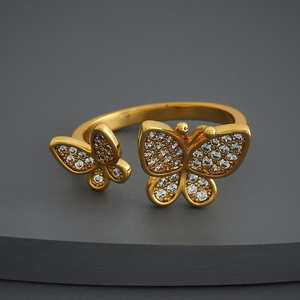 Trendy Vintage Gold Women's Butterfly <b>Ring</b> <b>Adjustable</b> Micro Pave Inlay White Lab Created Stone Fashionable Alloy Brass Gift - Product Image 3