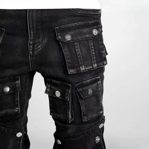 Pantalones Vaqueros Ajustados de Diseñador para Hombre, Hechos a Medida por el Fabricante, al por Mayor, de Alta Calidad, a la Moda, Negros, Estilo Motero, de Mezclilla - Product Image 2