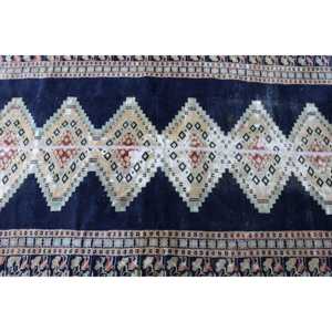 Alfombra Vintage de 3.5x5.7 pies, Alfombra Turca, Alfombra Azul a Rayas de Lana - Product Image 5