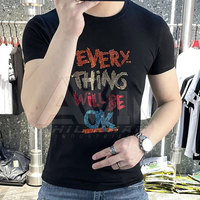 T-shirts pour hommes de taille adulte, couleur unie, personnalisables, de haute qualité, avec strass, polyester/coton, séchage rapide, respirant, coupe ample, col rond
