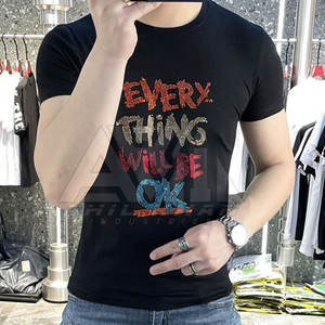 Camisetas de Hombre de Color Sólido, Talla Adulto, Personalizables, de Alta Calidad, con Pedrería, de Poliéster/Algodón, de Secado Rápido, Transpirables, de Corte Holgado, Estilo Urbano - Product Image 2