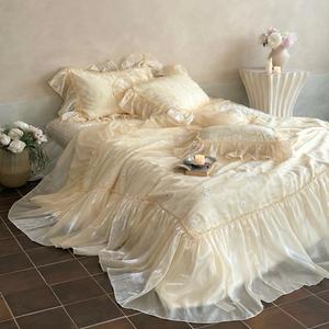 Premium qualità anni '80 Lyocell ricamato digitale stampato <span class=keywords><strong>lenzuola</strong></span> <span class=keywords><strong>e</strong></span> <span class=keywords><strong>federe</strong></span> Beige elegante Set di biancheria da letto in pizzo per uso domestico - Product Image 3