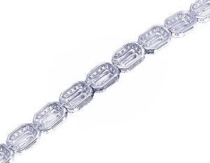 Bracelet en or blanc 10 carats avec diamants de laboratoire, taille ronde et baguette alternée, pour unisexe - Product Image 4