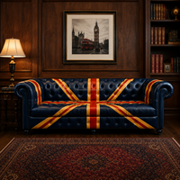 Sofá Chesterfield Premium de 3 Plazas con Tapicería de Cuero Genuino Moderno, Estructura de Madera, Detalles Refinados, Cómodo y Elegante para el Hogar