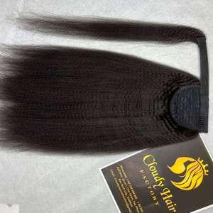 Cheveux humains queue de cheval enveloppante | Bandeau de cheveux vierges queue de cheval tissée | Extension queue de cheval cheveux humains par collection de cheveux nuageux - Product Image 4
