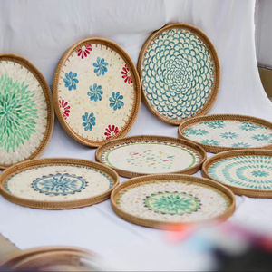 Eye <b>catching</b> rattan mother of pearl tray Vietnam origin for retailing or online gift boutiques unique handmade home accessories - Product Image 1