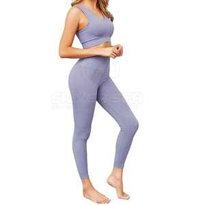 Ensemble de yoga deux pièces grande taille très vendu, léger, respirant, élastique, soutien-gorge de sport et pantalon confortable, séchage rapide, uni - Product Image 6