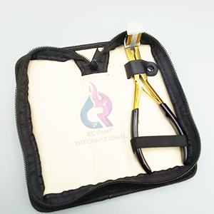 Herramientas de extensión de cabello con mango de plástico negro de alta calidad, alicates de cinta atados a mano chapados en oro de acero inoxidable con punta plana - Product Image 1