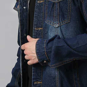 Meilleur prix Vestes en jean pour hommes Col montant enduit Logo frontal Service ODM Respirant Style vintage - Product Image 6