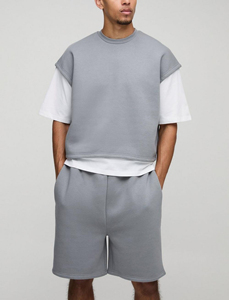 Nouveauté 2026 – Ensemble short et sweat délavé unisexe, design tendance, couleur unie, style streetwear, 2 pièces - Product Image 3