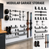 Système de rangement de garage modulaire JH-Mech avec crochets, paniers en fil métallique, étagères, accessoires en acier pour panneaux à lattes