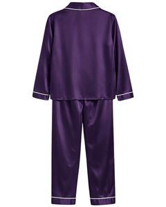 Conjunto de Pijama de Seda Satén Morado para Mujer, Personalizado por el Fabricante, con Botones, Manga Larga, Ropa de Dormir de Lujo, Suave y Brillante, Ropa de Estar por Casa - Product Image 5