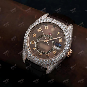 Nouvelle montre de luxe à cadran marron, automatique, élégante et tendance, avec diamant moissanite, affichage analogique de 41 mm, charme antique, bracelet en cuir marron - Product Image 1