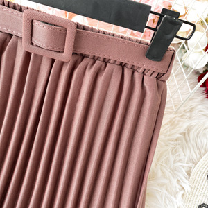 Mujer verano imperio cintura transpirable casual plisado sólido cinturón Maxi falda - Product Image 2