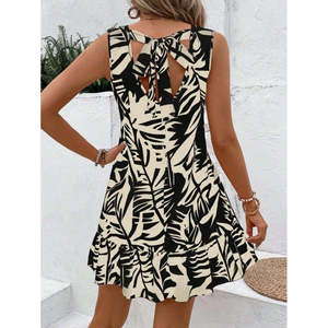 Robe courte sans manches à col rond et à volants pour femme de Jane's, style Sofia, pour un usage quotidien décontracté - Product Image 4