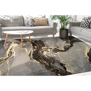 Black Patchwork Printed Wool <b>Rug</b>-Traditional Eco Friendly Luxury <b>Velvet</b> <b>Rug</b> Housewarming Gift - Product Image 1