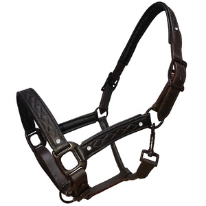 Mejor fabricante de alta calidad de cuero real Caballo Headcollar Halter Nuevo estilo occidental Competencia ecuestre Cabestros de equitación Nylon negro - Product Image 5