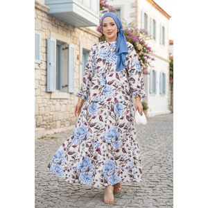 Vestido de Viscosa con Estampado Floral, Cierre de Medio Botón, Corte en A, Cintura Imperio, Diseño Moderno con Patrones - Product Image 1