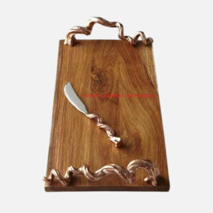 Plateau moderne en bois avec poignée en métal Plateau de service alimentaire Accessoires d'ustensiles de cuisine pour la maison Présentoir à desserts Plateau de table basse à vendre - Product Image 6