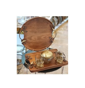Plateau de service en bois et en aluminium pour le thé et le café Plateau de service exclusif pour les chocolats de qualité pour la maison et l'hôtel - Product Image 1