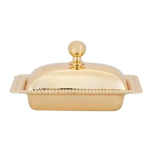 Boîte en métal plaqué or de qualité supérieure, dernière arrivée, avec couvercle pour servir des dattes, des fruits secs, boîte à utiliser sur la table d'hôtel - Product Image 1