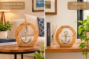 Sculpture de table rustique en bois avec ancre centrale en métal argenté – Décoration d'ambiance marine et nautique pour la maison - Product Image 2