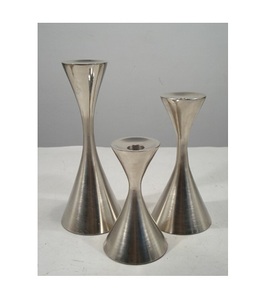 Set of 3 Pcs <b>Silver</b> Color Metal Taper Candle Holder Stand for Dinner Table New Arrival Latest Design - Product Image 1