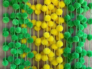 Colorful Pom Pom With Tassels Christmas Decor Vibrant Decorative Strings Birthday Wedding Haldi Mehndi Silk Velvet Backdrops - Product Image 5