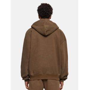Sweat-shirt à capuche zippé surdimensionné pour homme, en coton marron uni, tissu French Terry, décontracté, pour l'automne - Product Image 2