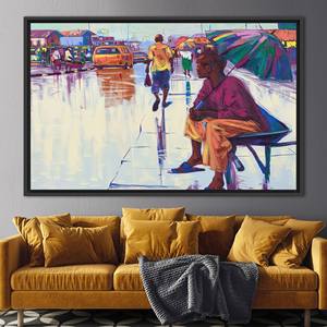 Jour de pluie urbain et vibrant : Tableau imprimé sur toile pour décoration culturelle, 1P : encadré noir - Product Image 1