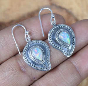 Opal Gemstone Spinner Pendientes 925 Plata de ley sólida Hecho a mano Niñas Moda para mujeres Cuelga 925 Sello Joyería de plata - Product Image 3